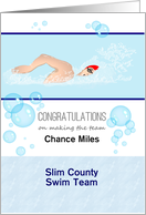 Male Making the Swim Team Custom Name and Team Freestyle Swimming card