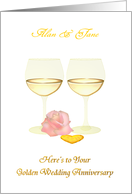 Custom Golden Wedding Anniversary Gold Heart Wine in Gold Hues card