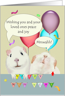 Guinea Pigs New Year Greeting Colorful Balloons Confetti card