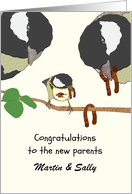 New Parents Parent Birds Feeding Baby Bird with Worms Custom card