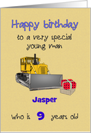 Birthday for Young Boy Bulldozer and Presents Custom Name and Age card