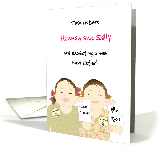 Custom Name Young Twin Sisters Expecting Baby Sister card (1675614)