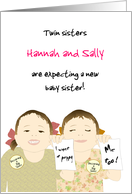 Custom Name Young Twin Sisters Expecting Baby Sister card
