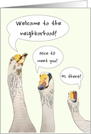 Welcome to the Neighborhood Geese Sounding a Hello card