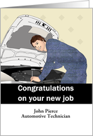 New Job Automotive Technician Man Working Under Car Hood Custom card