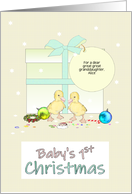 Great Great Granddaughter 1st Christmas Ducklings and Present Custom card