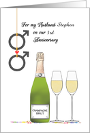 Wedding Anniversary for Husband Gay Couple Champagne Custom card