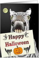 Halloween Zebra Holding Greeting card