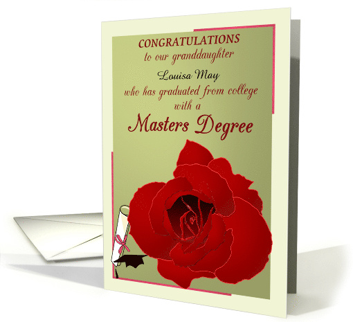 Granddaughter College Graduation Masters Degree Red Rose Custom card