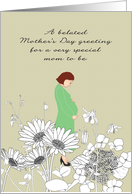 Mother’s Day Belated Wishes Mom To Be Green Dress Black White Flowers card