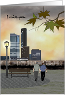 Gay Couple Miss You Couple Strolling Beautiful Evening City Skyline card