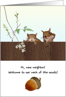 Welcome New Neighbor Two Squirrels Saying Hello Over Wooden Fence card