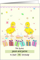 Custom Age Name Twin Boy And Girl Birthday Cute Duckings Cupcakes card