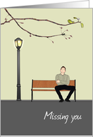 Gay Man Sitting Alone Missing Male Partner Lit Street Lamp By Bench card