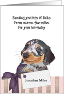 Birthday From Across The Miles Cute Dog With Present Custom Gift Tag card
