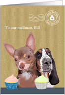 Birthday For Mailman Chihuahua And Basset Hound And Cupcakes card