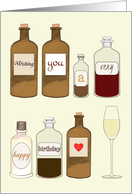 Vintage Apothecary Bottles Labels With Birthday Greeting Champagne card