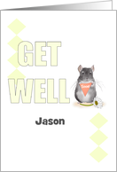 Custom Get Well Cute Chinchilla Holding Note Reading The Word Soon card