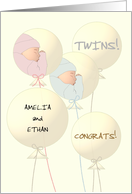 Congratulations New Baby Twin Boy And Girl Baby Profile On Balloons card