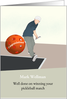 Winning Pickleball Match Male Player In Action Custom Congratulations card