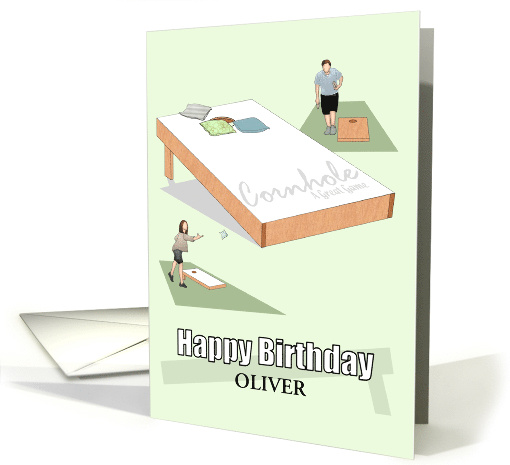 Birthday Cornhole Theme Male and Female Players Board and Bags card