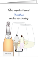 Birthday For Husband Gay Couple Holding Hands Wine Bottle Glasses card