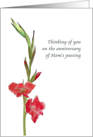 Anniversary Mom’s Passing Sibling to Sibling Red Gladioli Flowers card