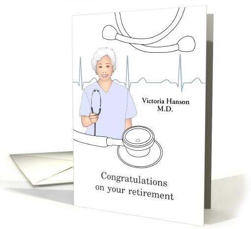 Retirement Lady Doctor Holding Stethoscope ECG Tracing card (1794008)