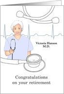 Retirement Lady Doctor Holding Stethoscope ECG Tracing card