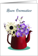 Buon Onomastico Italian Happy Name Day Daisies Geraniums in Teapot Blank Inside card