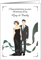 Wedding Congratulations Groom and Bride in Black Wedding Gown card