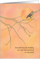Remembrance of a Wife’s Birthday Bird Perched on Branch Pink Sky card