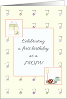 First Birthday as a Mom Colorful Diaper Pins Cake Champagne Formula card