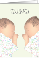 Congratulations Arrival of Twins Cute Babies Sucking Thumbs card