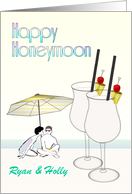 Happy Honeymoon Newlyweds Enjoying their Beach Holiday Cocktails card