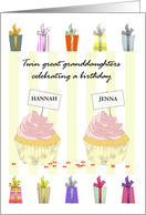 Birthday Twin Great Granddaughters Pink Frosting Cupcakes Presents card