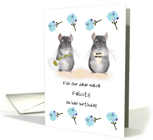 Birthday for Niece Chinchilla Holding Daisy and Greeting Flag card