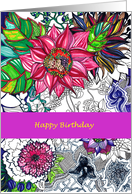 Birthday Hand Drawn Colorful Flowers and Lace card