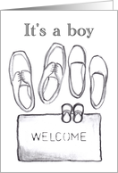 New Baby Boy Shoes and Home Welcome Mat card