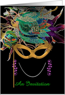 Three Colors And A Mask Mardi Gras Invitation card