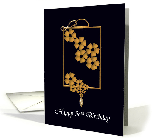 50th Birthday Gold Flower Charm card (881785)