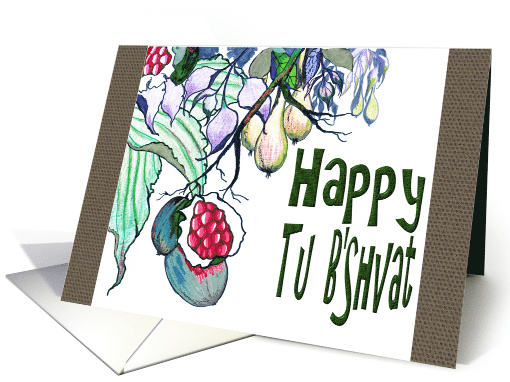 Tu B'shvat Abstract Sketch of Fruits and Leaves card (888735)
