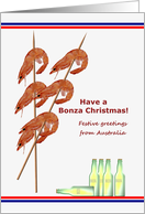 Christmas Greetings From Australia Barbecue Shrimps And Beer card