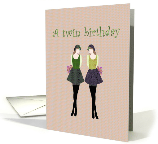 Birthday For Twin Girls Twins Holding Flowers card (917925)