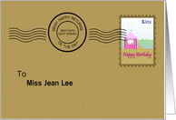 Custom Name Birthday Postage Stamp and Envelope card