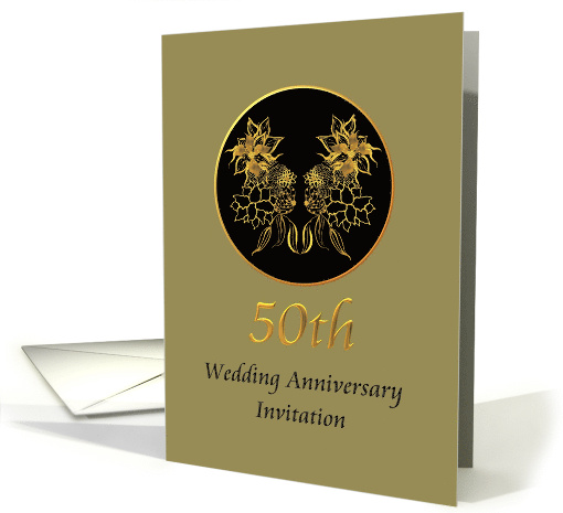 50th Golden Wedding Anniversary Invitation Abstract Florals card