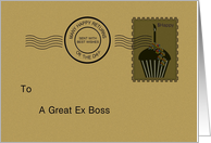 Birthday For Ex Boss Cupcake Postage Stamp And Envelope card