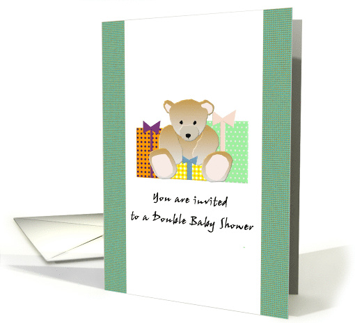 Invitation to a Double Baby Shower Teddy Bear and Presents card