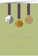 Thank you Coach, Gold, silver and bronze medals card