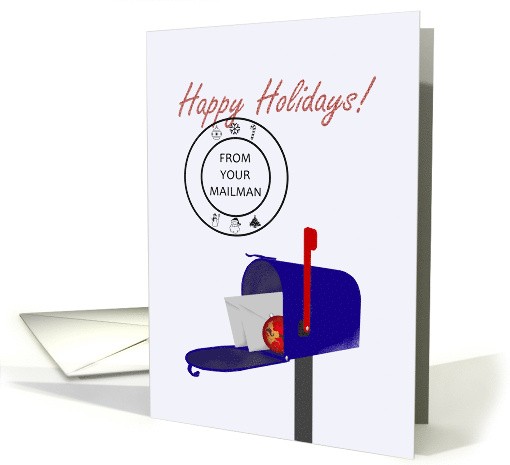 Holiday Greetings From Mailman Mail And Bauble In Mailbox card